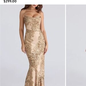 House of CB Gold and Cream Maxi Dress